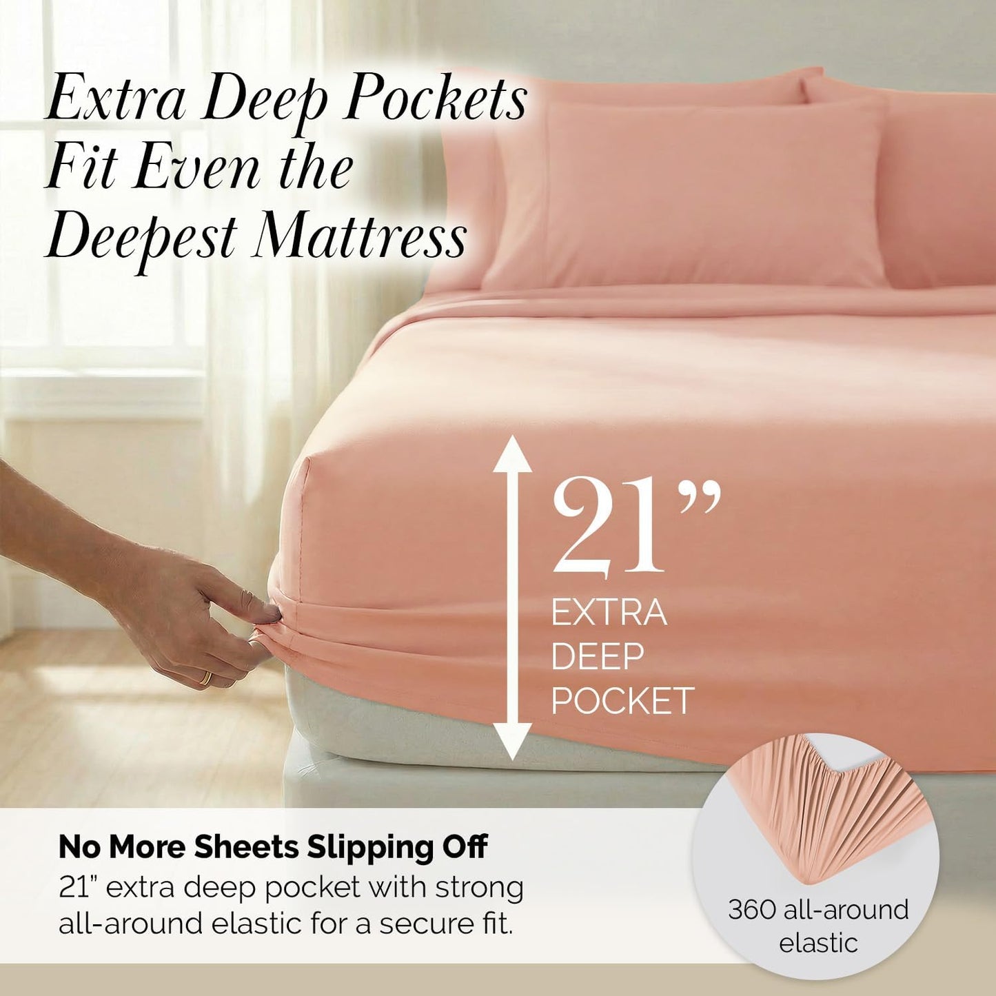 King Size Pleated Microfiber Sheet Set with 21-Inch Extra Deep Pockets