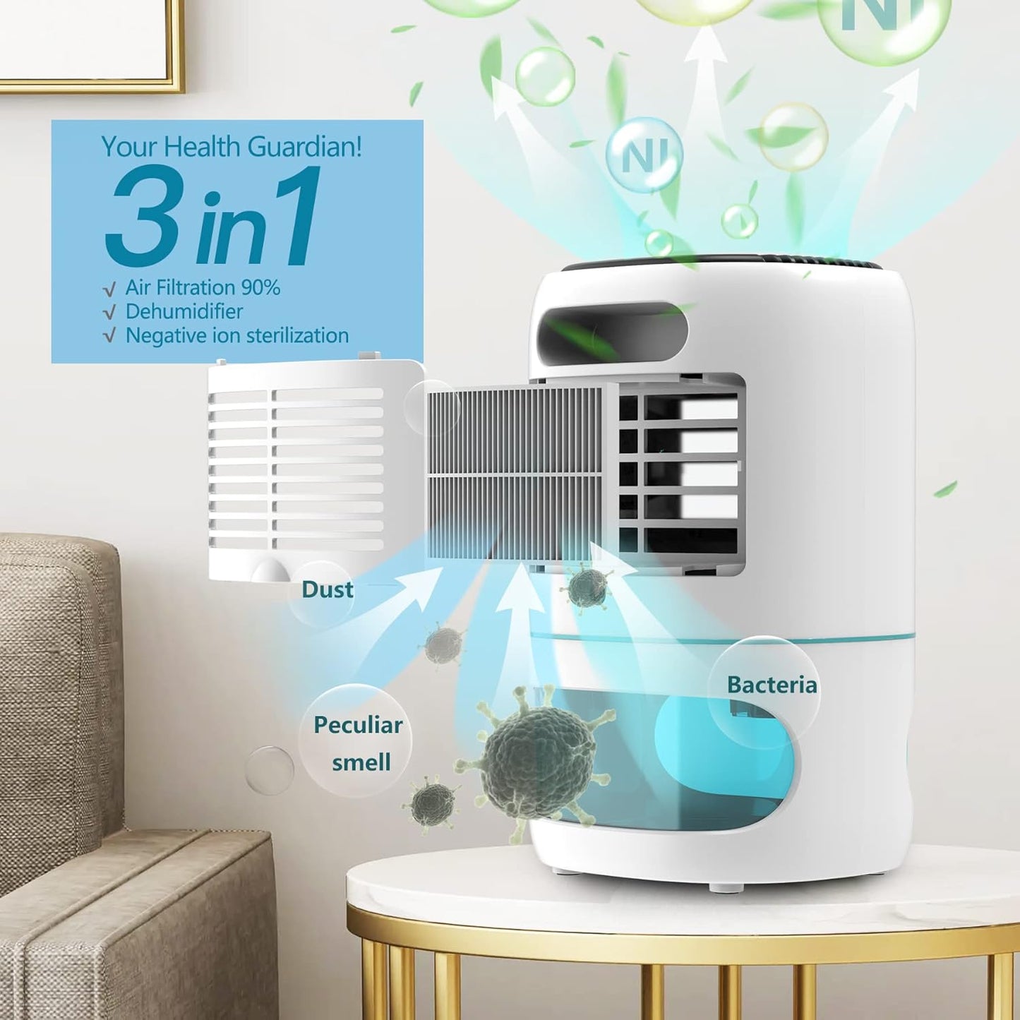 1000ml Mini Dehumidifier with Air Purifier & 7-Color LED Light