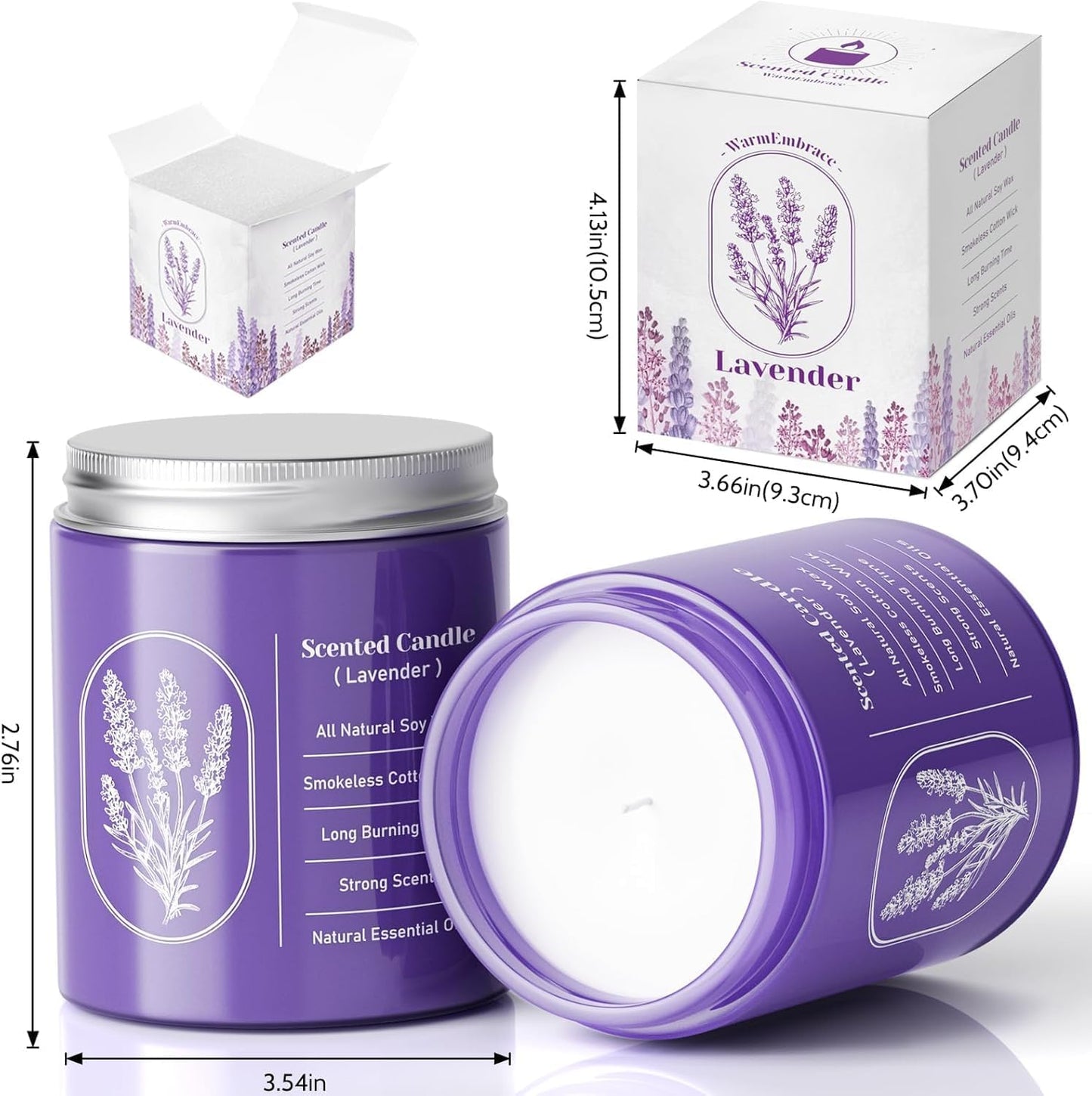 4-Pack Lavender Scented Candles in Purple Glass Jars
