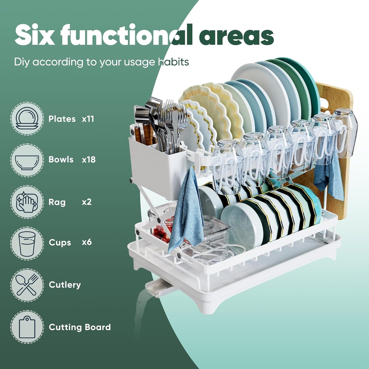 2-Tier Collapsible Dish Drying Rack with Drain Board