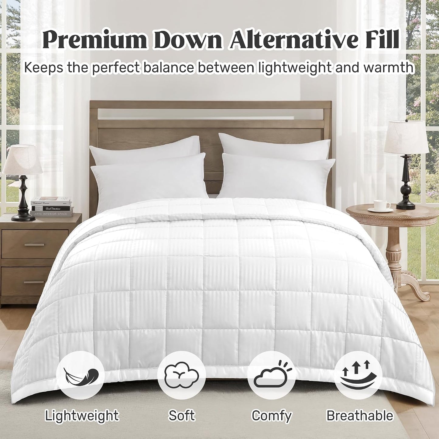 Queen Size Lightweight Down Alternative Blanket with Satin Trim