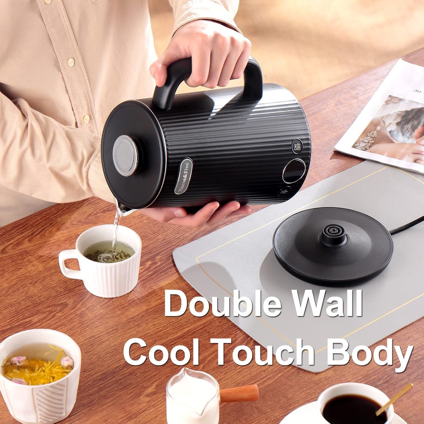 1.7L Double Wall Stainless Steel Electric Kettle with Auto Shut-Off