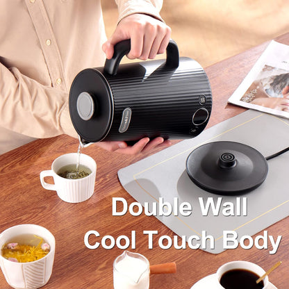 1.7L Double Wall Stainless Steel Electric Kettle with Auto Shut-Off