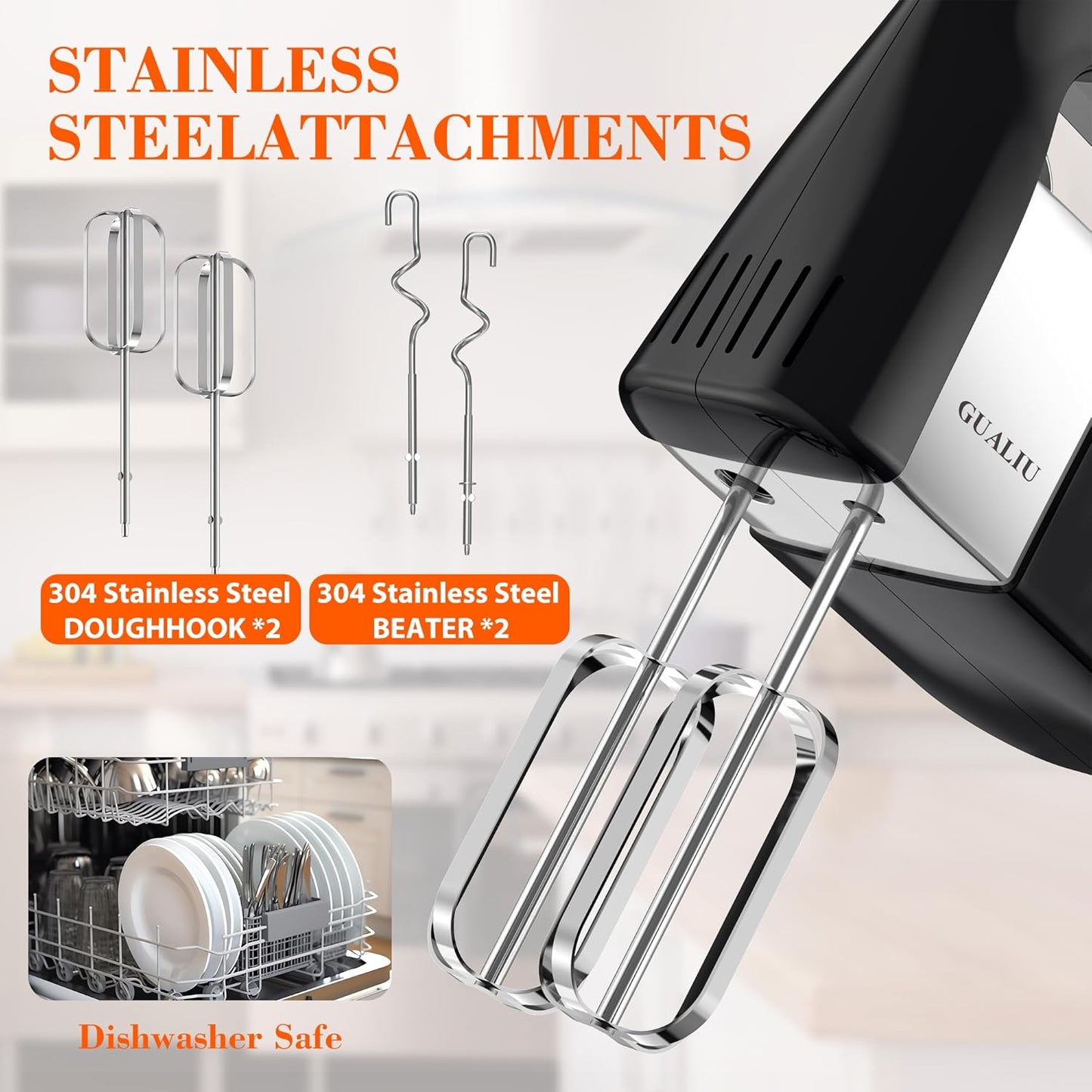 450W Electric Hand Mixer with 5 Speeds & Stainless Steel Attachments