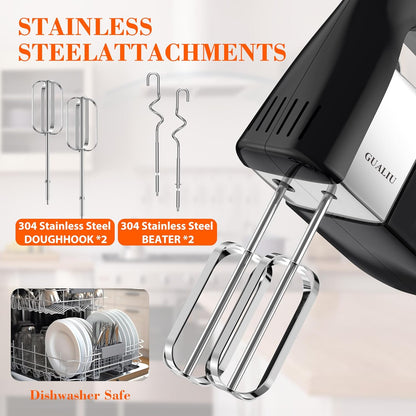 450W Electric Hand Mixer with 5 Speeds & Stainless Steel Attachments