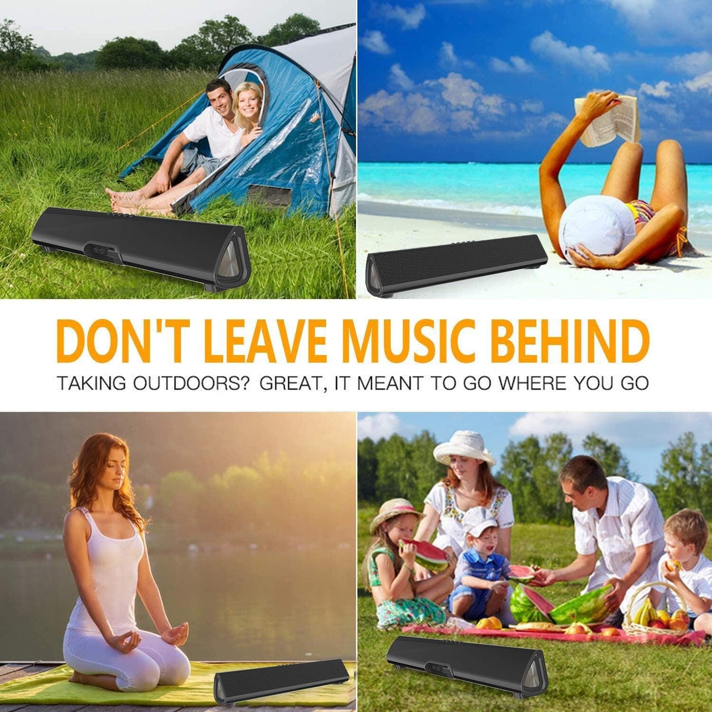 Portable Bluetooth Sound Bar with 3D Surround Sound & Remote Control