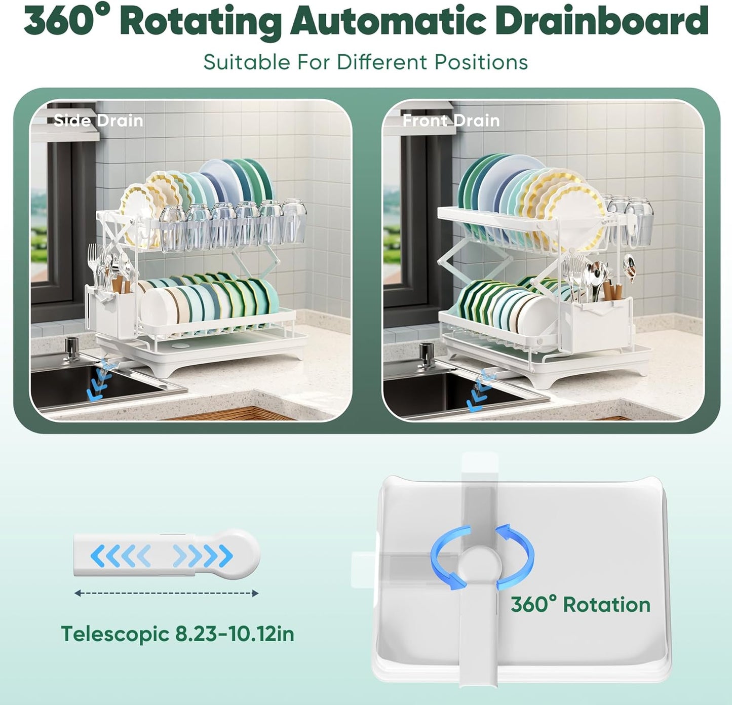 2-Tier Collapsible Dish Drying Rack with Drain Board