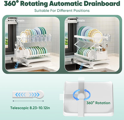 2-Tier Collapsible Dish Drying Rack with Drain Board