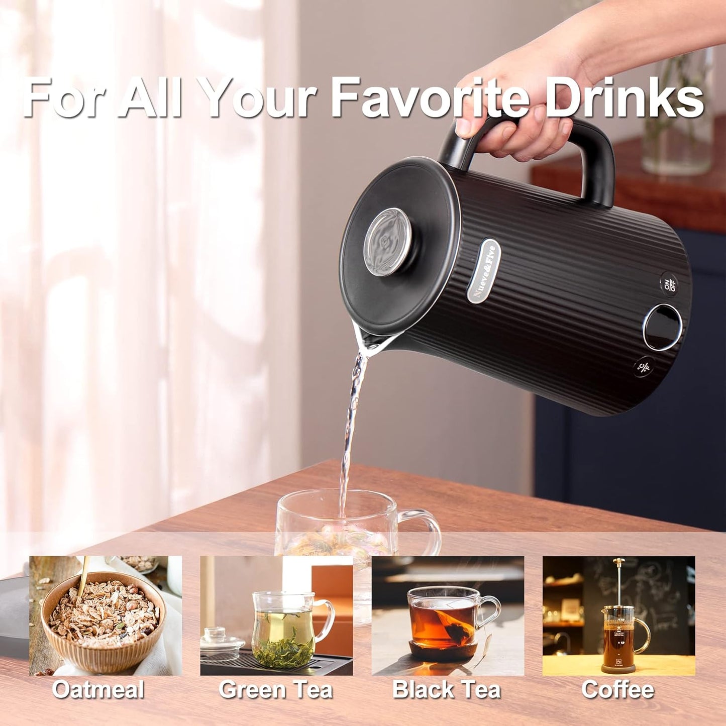 1.7L Double Wall Stainless Steel Electric Kettle with Auto Shut-Off