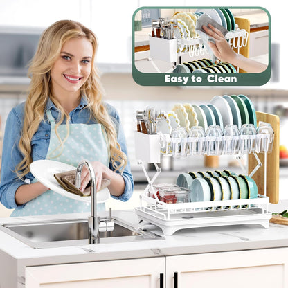 2-Tier Collapsible Dish Drying Rack with Drain Board