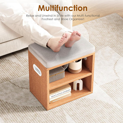 Small Entryway Shoe Bench with Cushion & Storage