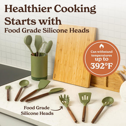 22-Piece Silicone Kitchen Utensils Set with Acacia Wood Handles & Holder
