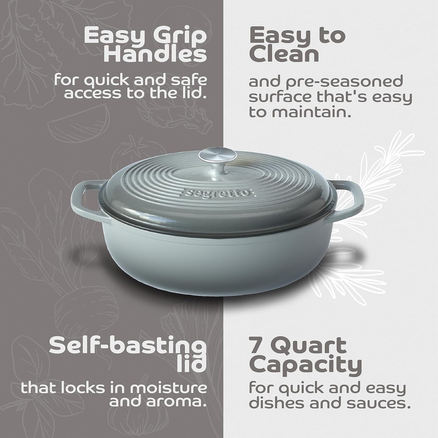 7 Qt Enameled Cast Iron Oval Dutch Oven with Lid