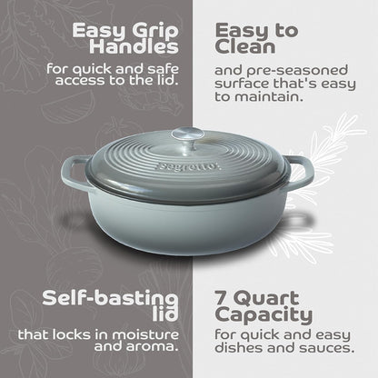 7 Qt Enameled Cast Iron Oval Dutch Oven with Lid