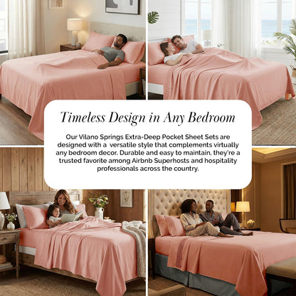 King Size Pleated Microfiber Sheet Set with 21-Inch Extra Deep Pockets
