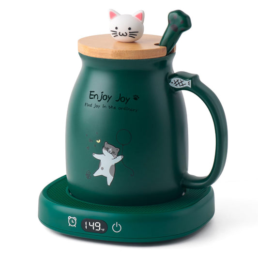 Coffee Mug Warmer Set with Cute Cat Mug & Auto Shut-Off