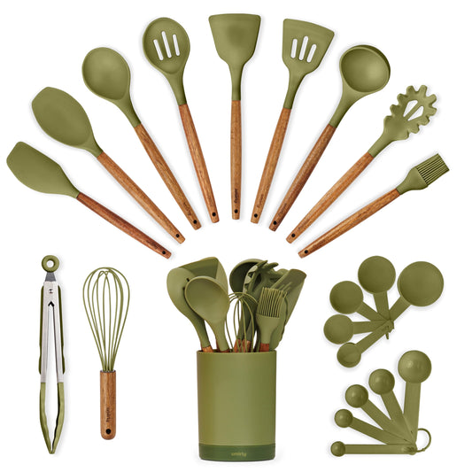 22-Piece Silicone Kitchen Utensils Set with Acacia Wood Handles & Holder