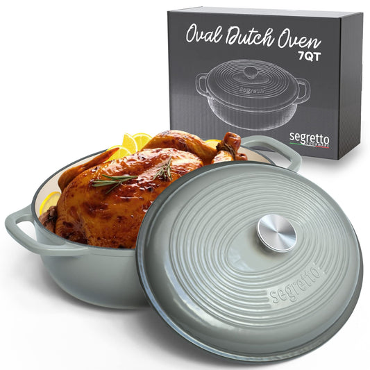 7 Qt Enameled Cast Iron Oval Dutch Oven with Lid