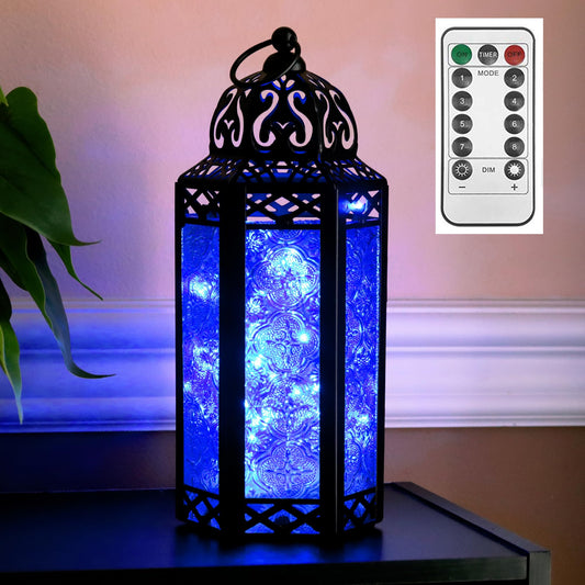 2-Pack Moroccan Metal Lanterns with LED Fairy Lights