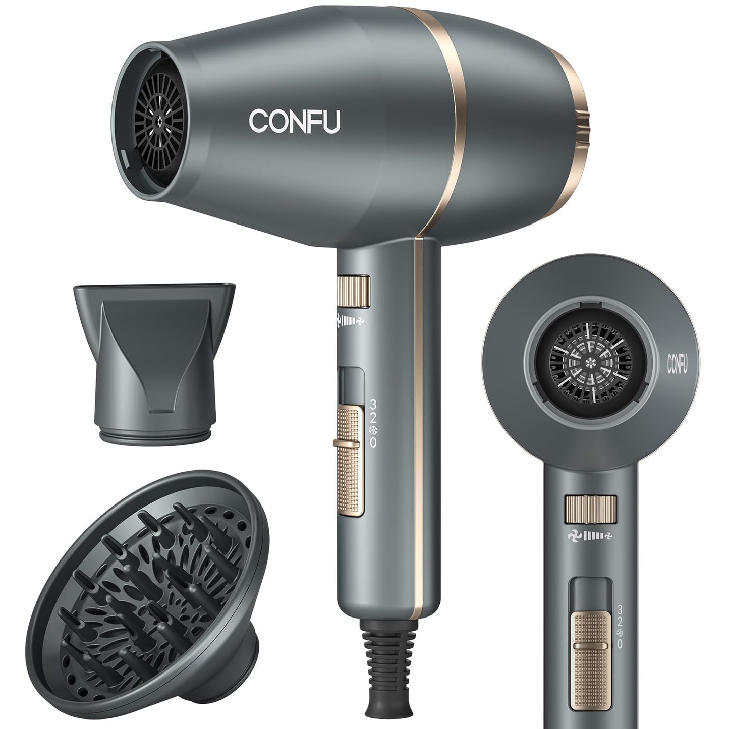 1875W Ionic Hair Dryer with Diffuser & Styling Attachments