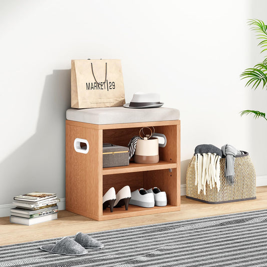Small Entryway Shoe Bench with Cushion & Storage